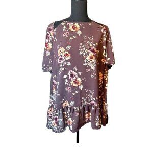 Jolt Women’s Purple Floral Sheer Top Size 1X
